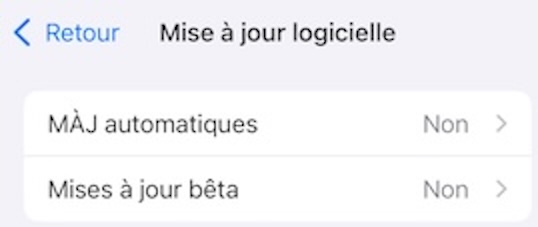 écran iOS mise à jour logicielle