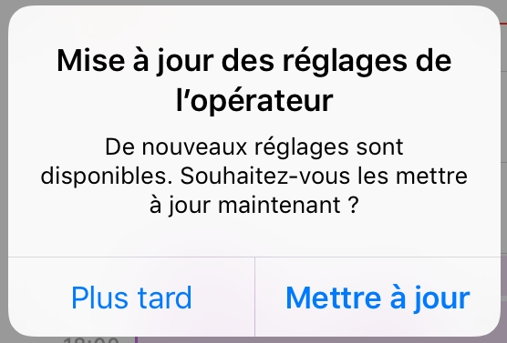 fenêtre pop-up mise à jour des réglages Opérateur